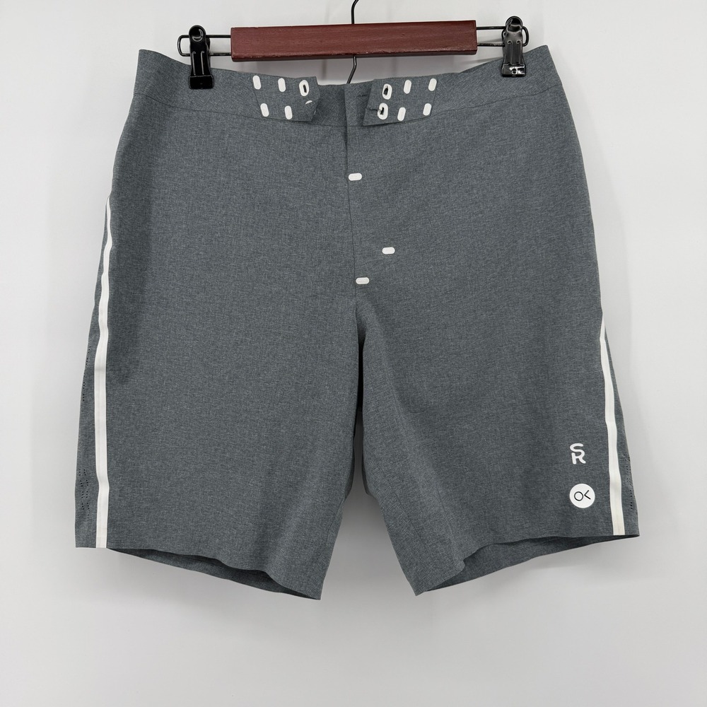 Outerknown Board Shorts Mens 29 Grey Apex Trunks Recycled Stretch Stripe FLAW